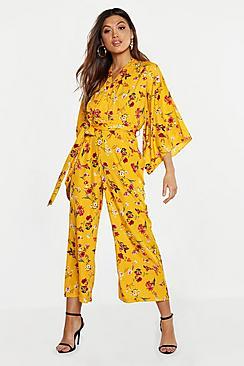 Boohoo Floral Kimono Sleeve Jumpsuit