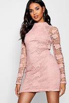 Boohoo Lace Panelled High Neck Bodycon Dress