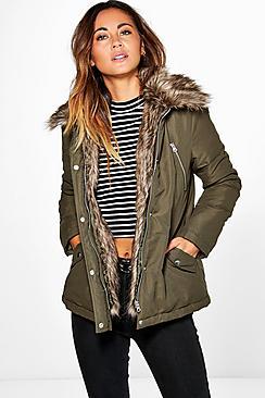 Boohoo Holly Detachable Faux Fur Trim Parka