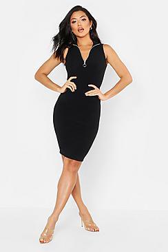 Boohoo Washed Pastel Ribbed Zip High Neck Mini Dress