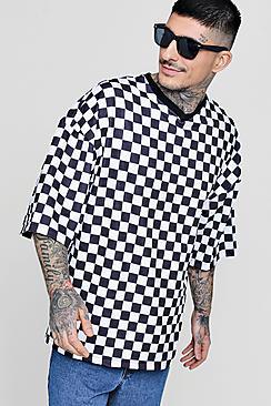 Boohoo Oversized Checkerboard T-shirt With Rib