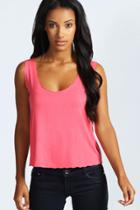 Boohoo Cora Scallop Edge Jersey Tank Top Coral