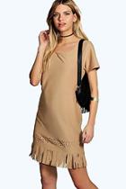 Boohoo Kim Suedette Laser Cut Fringe Dress