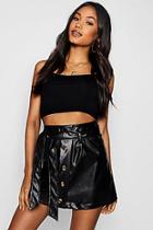 Boohoo Woven Faux Leather Mock Horn Button Skirt