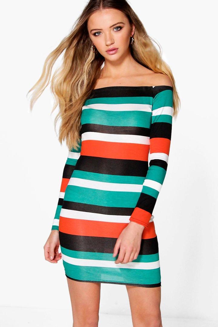 Boohoo Beth Off Shoulder Bodycon Dress Multi