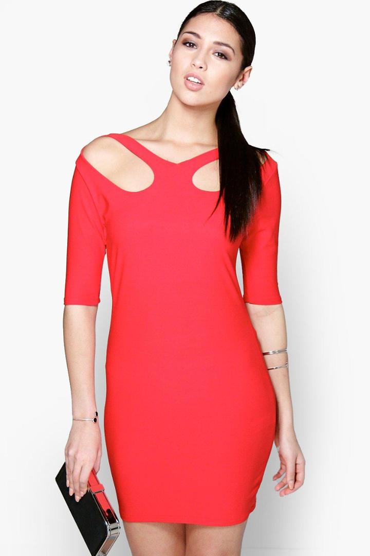 Boohoo Catty Keyhole Front Bodycon Dress Poppy