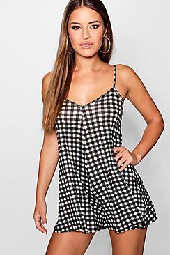 Boohoo Petite Gingham Swing Playsuit