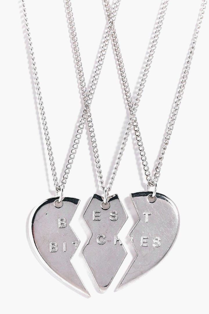 Boohoo Paige 3 Piece Bestie Friendship Necklace Silver