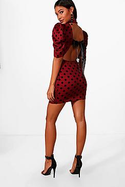 Boohoo Izzy Polka Dot Long Sleeve Bodycon Dress