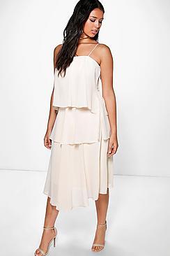 Boohoo Mona Ruffle Chiffon Strappy Midi Dress