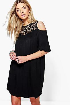 Boohoo Cara Lace Cold Shoulder Swing Dress