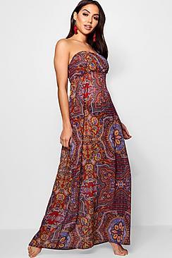 Boohoo Alison Paisley Print Sheared Beach Maxi Dress