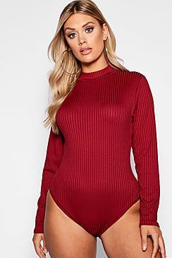 Boohoo Plus Jumbo Rib Polo Neck Body Top