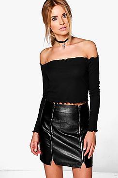 Boohoo Rib Ruched Hem Crop
