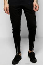 Boohoo Skinny Fit Jersey Joggers With Zip Front Black