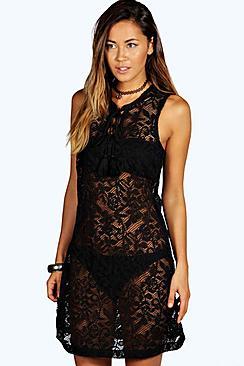 Boohoo Molly Sleeveless Lace Up Beach Dress