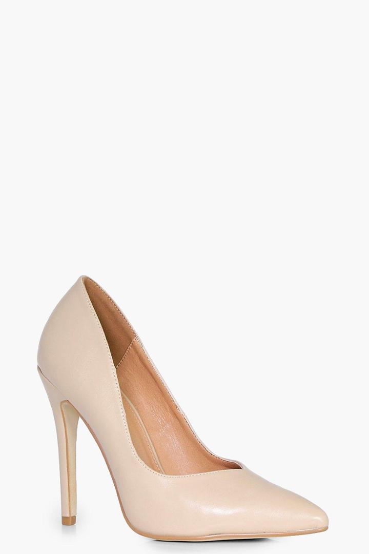 Boohoo Rachel V Cut Toe Court Heels Nude