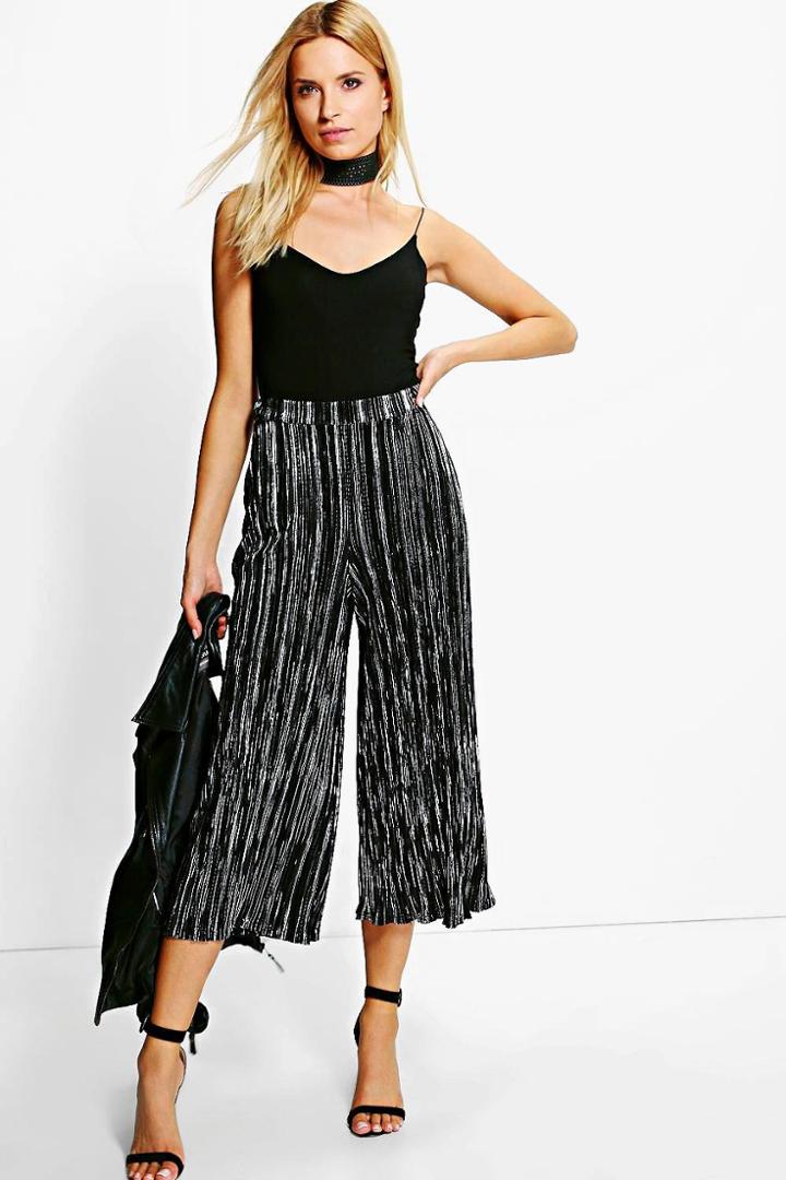 Boohoo Ruby Metallic Pleated Culottes Black