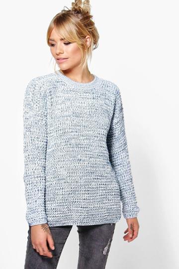 Boohoo Hannah Marl Fisherman Jumper Blue