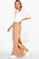 Boohoo Thalia Woven Side Split Wide Leg Trousers Sand