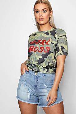 Boohoo Plus Lydia Distressed Raw Hem Short