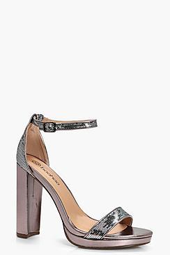 Boohoo Sequin Trim Block Platform Heels