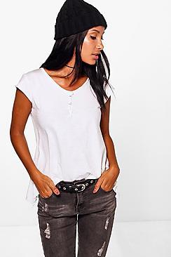 Boohoo Laura Button Cotton T-shirt