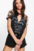 Boohoo Una Washed Cut Out Neck Slogan Tee