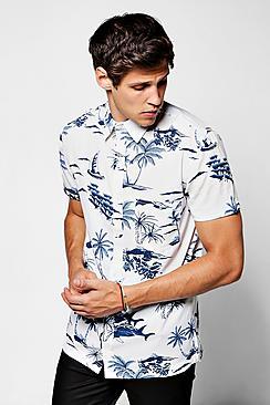Boohoo White Short Sleeve Tropical Fish Print Shirt