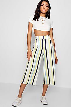 Boohoo Anya Multi Stripe Wide Leg Culotte