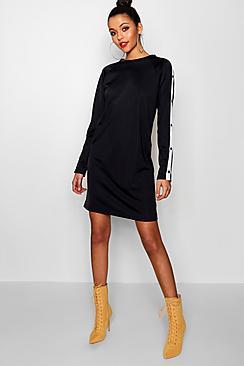 Boohoo Tall Connie Popper Sleeve Sweat Dress