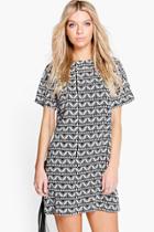 Boohoo Doina Geo Print Shift Dress White