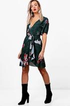 Boohoo Nicole Oriental Bird Print Ruffle Tea Dress