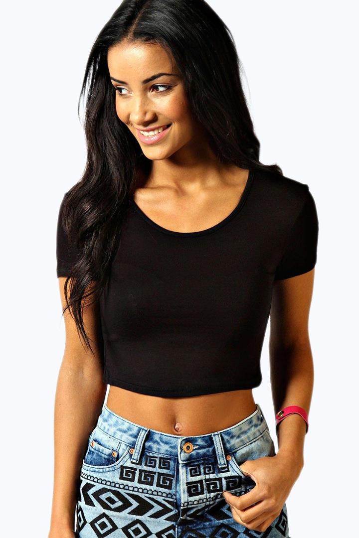 Boohoo Nicola Short Sleeve Crop Top Black