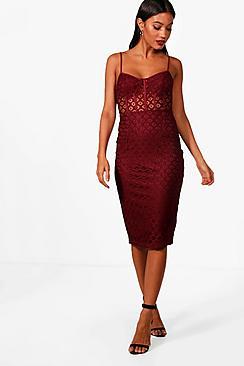 Boohoo Carolina Structured Lace Midi Dress