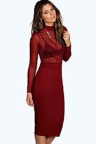 Boohoo Gabriella High Neck Mesh Midi Bodycon Dress