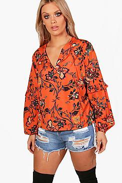 Boohoo Plus Fliss Floral Woven Blouse