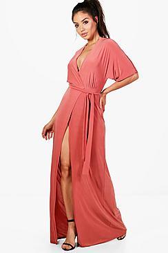 Boohoo Kimono Sleeve Wrap Maxi Dress