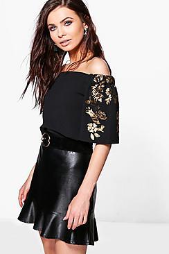 Boohoo Isla Beaded Sleeve Bardot Top
