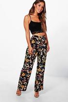 Boohoo Petite Jayne Floral Print Woven Wide Leg Trouser