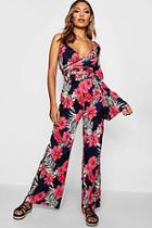 Boohoo Becca Tropical One Shoulder Trouser Co-ord
