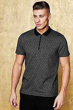 Boohoo Party Polo With Geo Jacquard
