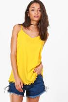 Boohoo Tall Shani Woven Pom Pom Hem Cami Yellow