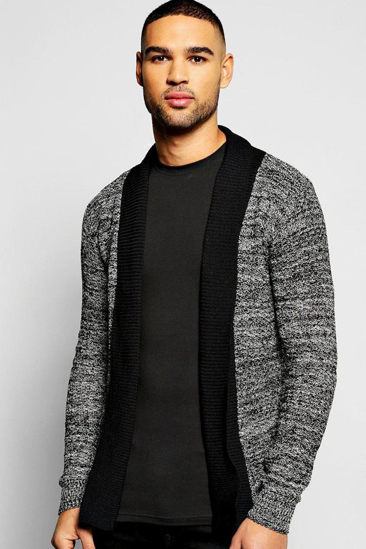 Boohoo Edge To Edge Mixed Yarn Cardigan Black