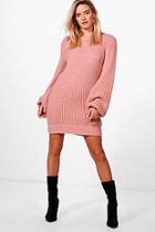 Boohoo Alice Blouson Sleeve Soft Knit Jumper Dress