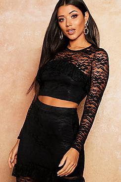 Boohoo Lace Frill Detail Crop Top
