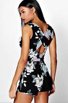 Boohoo Lily Floral Print Cross Back Playsuit