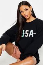 Boohoo Usa Slogan Oversized Sweatshirt