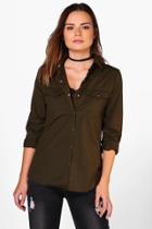 Boohoo Abigail Khaki Denim Shirt Khaki