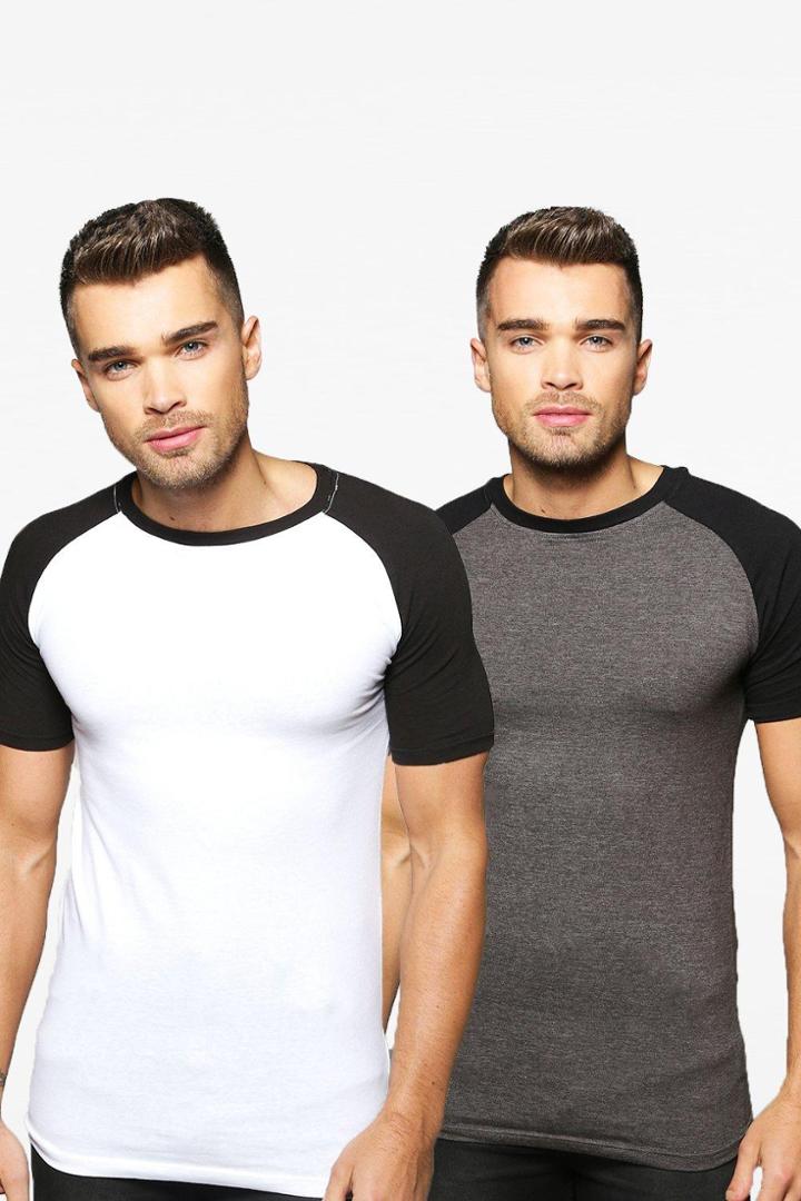 Boohoo 2 Pack Muscle Raglan T Shirt Multi
